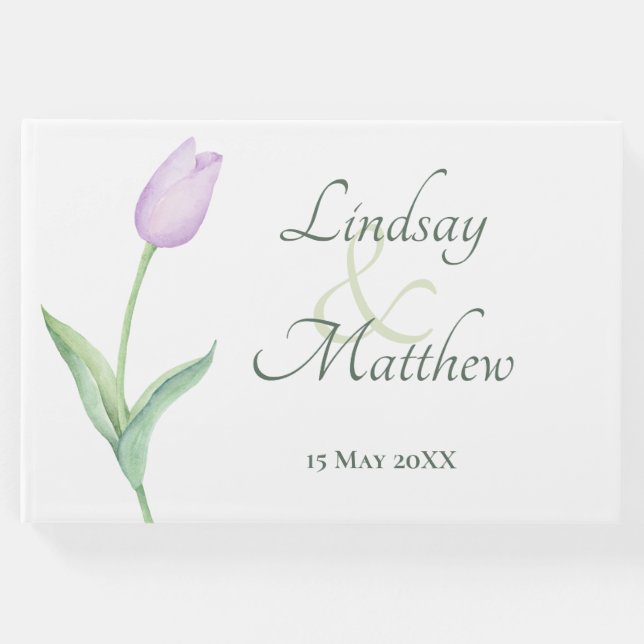 Lavender Tulip Solo modern Bröllop Gästböcker (Framsida)