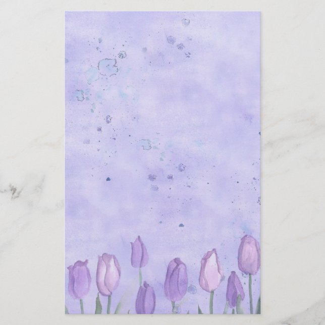 Lavender Tulips Watercolor Flower Pastel Brevpapper (Framsida)