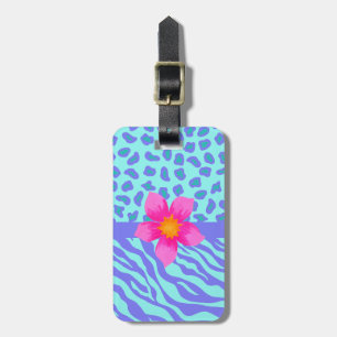 Lavender & Turcouise Zebra & Cheetah Rosa Flower Bagagebricka