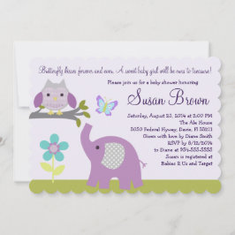 Lavender Uggla Elephant Butterfly Baby Shower Inbj Inbjudningar