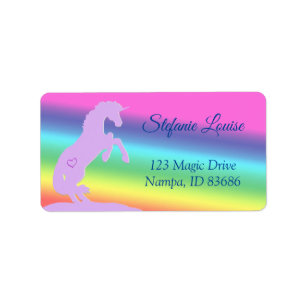 Lavender Unicorn Silhouette (regnbåge/personalize) Adressetikett