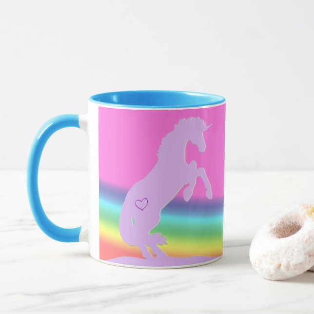 Lavender Unicorn Silhouette (regnbågsbakgrund) Mugg (Med munk)