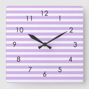 Lavender Vågrät Rand Pastel Stripe Lilac   Fyrkantig Klocka