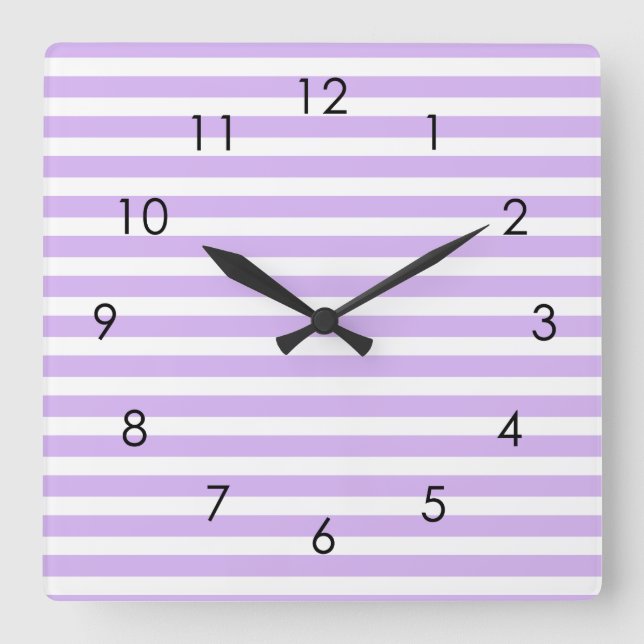 Lavender Vågrät Rand Pastel Stripe Lilac   Fyrkantig Klocka (Framsida)