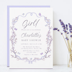 Lavender Vår Garden Girl Baby Shower Inbjudningar