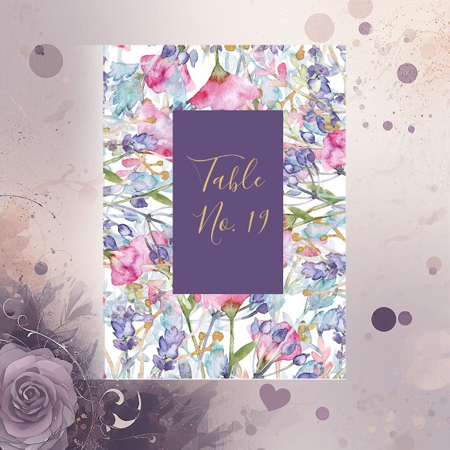 lavender vattencolor wildblomgreenery folie bordsnummer (Skapare uppladdad)