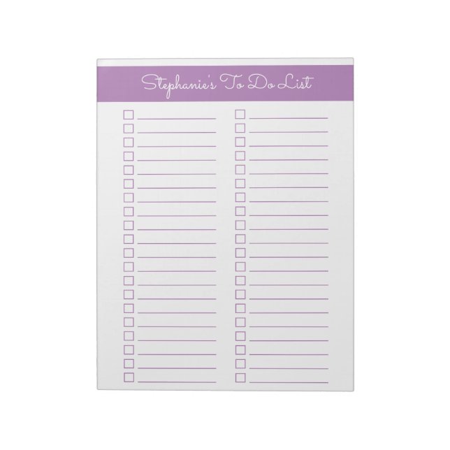 Lavender Vertical 8.5x11 Two Column Checklist Anteckningsblock (Roterad)
