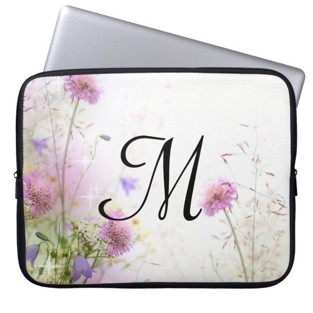 Lavender Vild Flowers Monogram 15-tums bärbar dato Laptop Sleeve (Framsidan)