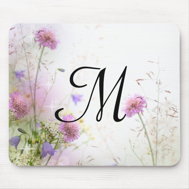 Lavender Vild Flowers Monogram första musknapp Musmatta (Framsidan)