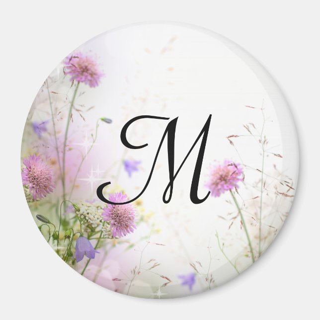 Lavender Vild Flowers Monogram Initial Magnet (Framsidan)