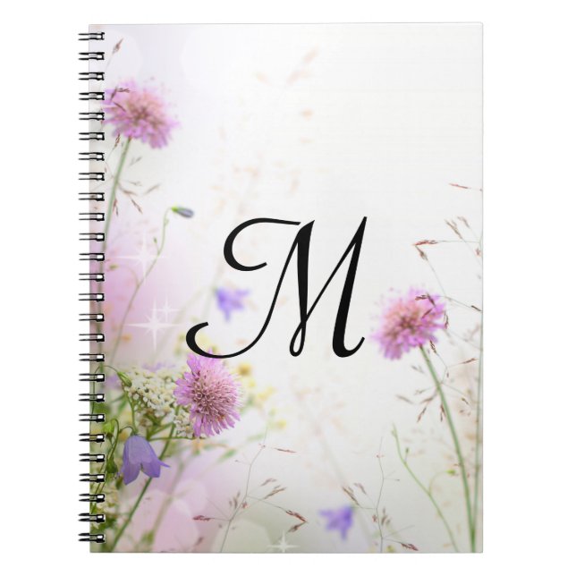 Lavender Vild Flowers Monogram Inledande anmärknin Anteckningsbok (Framsidan)
