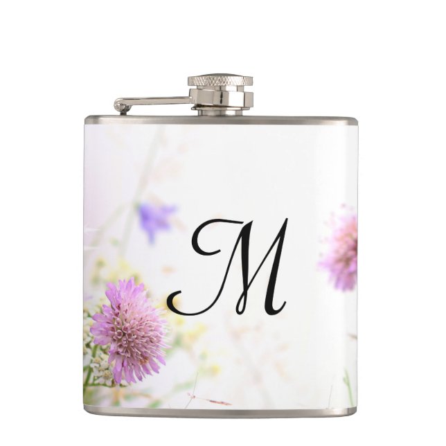 Lavender Vild Flowers Monogram Whiskey-kolv Fickplunta (Framsidan)