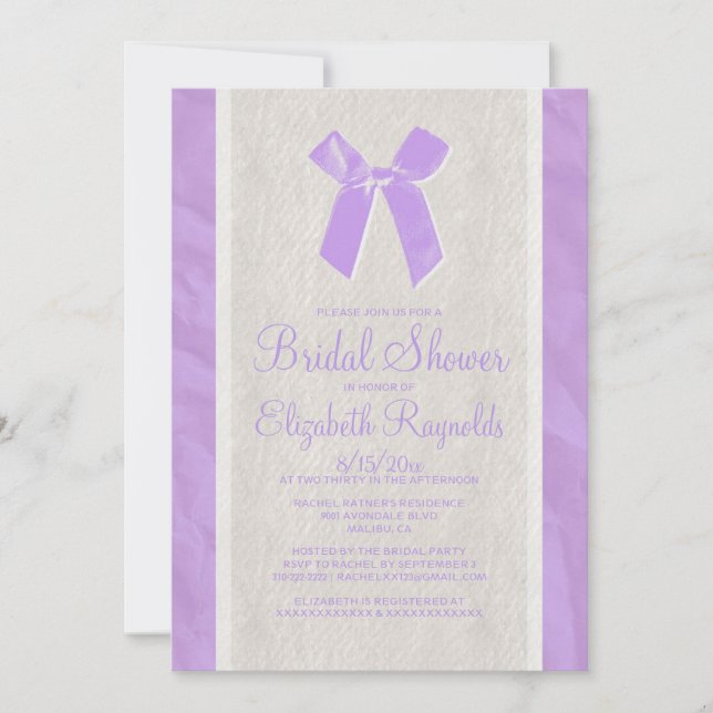 Lavender Vintage Bow Linen Möhippa Inbjudan (Framsida)