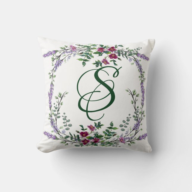 Lavender Vintage Röd ros och Eucalyptus Kudde (Framsida)