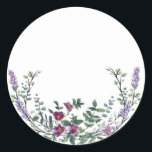 Lavender Vintage Röd ros och Eucalyptus Runt Klistermärke<br><div class="desc">En elegant- och vintage som innehåller röd ros,  eukalyptus och lavender som är målade i romantiska vattenfärger.</div>