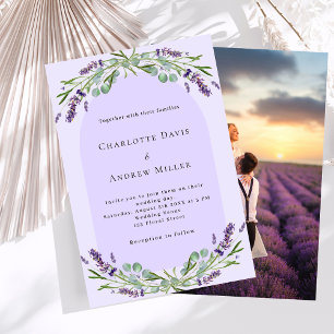 Lavender violet blommigt Arch fotolyxur bröllop Inbjudningar