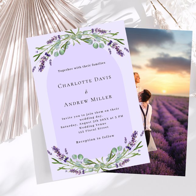 Lavender violet blommigt Arch fotolyxur bröllop Inbjudningar (Skapare uppladdad)
