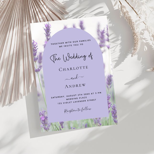 Lavender violet blommigt arch lyxury bröllop inbjudningar (Skapare uppladdad)