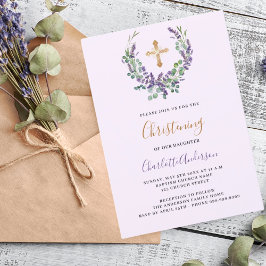 Lavender violet blommigt flicka guld kor Christeni Inbjudningar