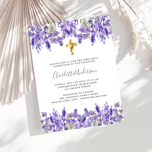 Lavender violet blommigt guld kor Första kommissio Inbjudan Vykort (Skapare uppladdad)