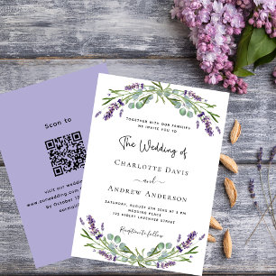 Lavender violet blommigt QR-kod OSA lyxur bröllop Inbjudningar