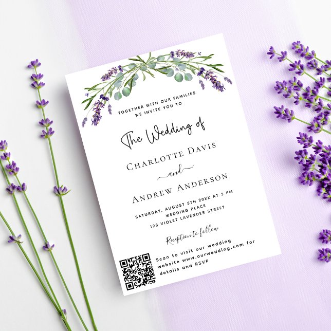 Lavender violet blommigt QR OSA lyxury bröllop Inbjudningar (Skapare uppladdad)