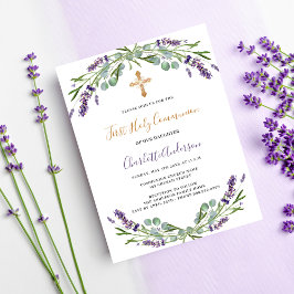 Lavender violet blommigts First Communion Inbjudan Vykort