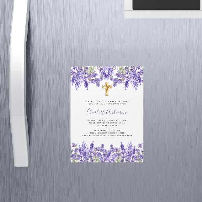 Lavender violet blommigts lyxunion Första kommissi Magnetisk Inbjudningskort (Skapare uppladdad)