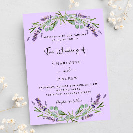 Lavender violet eucalyptus blommor lyxur bröllop inbjudningar