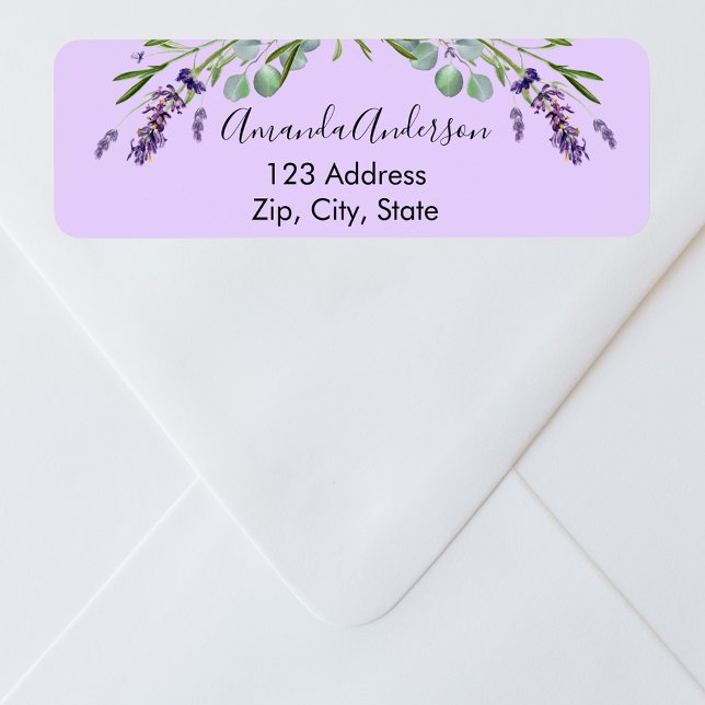 Lavender violet eucalyptus greenery returadress returadress etikett (Skapare uppladdad)