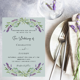 Lavender violet eucalyptus sage grönt bröllop inbjudningar