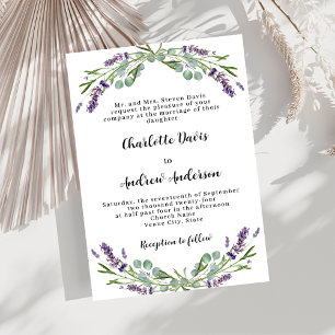 Lavender violet Greenery bröllop Inbjudningar
