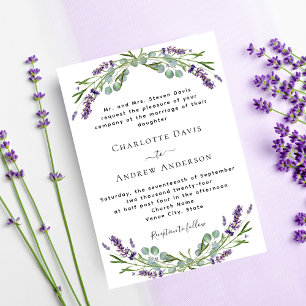 Lavender violet Greenery bröllop Inbjudningar