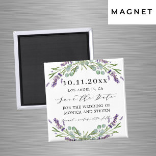 Lavender violet greenery bröllop spara datum magnet