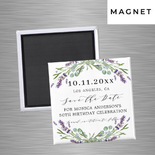 Lavender violet Greenery-födelsedagen spara datume Magnet