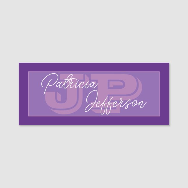 Lavender Violet Lila Monogram: Vattenmarksliknande Namnbricka (Framsida)