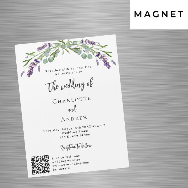 Lavender violet QR-koddetaljer om lyxen bröllop Magnetisk Inbjudningskort (Skapare uppladdad)