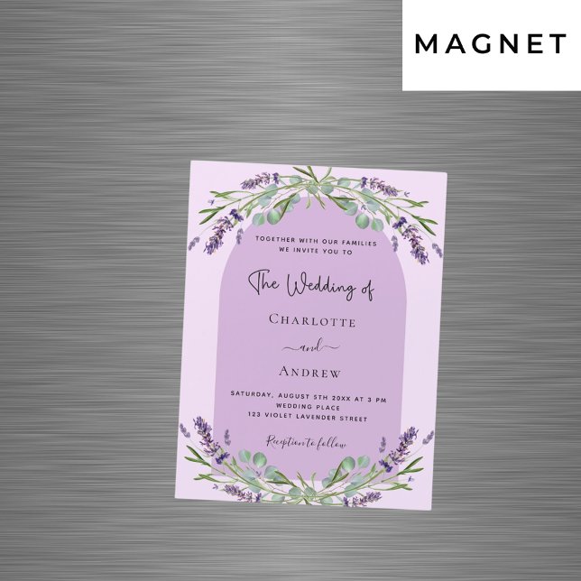 Lavender violet rosa greenery arch luxury bröllop magnetisk inbjudningskort (Skapare uppladdad)