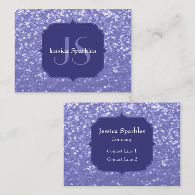 Lavender violet sparkles glitter bling Monogram Visitkort (Fram/baksida)