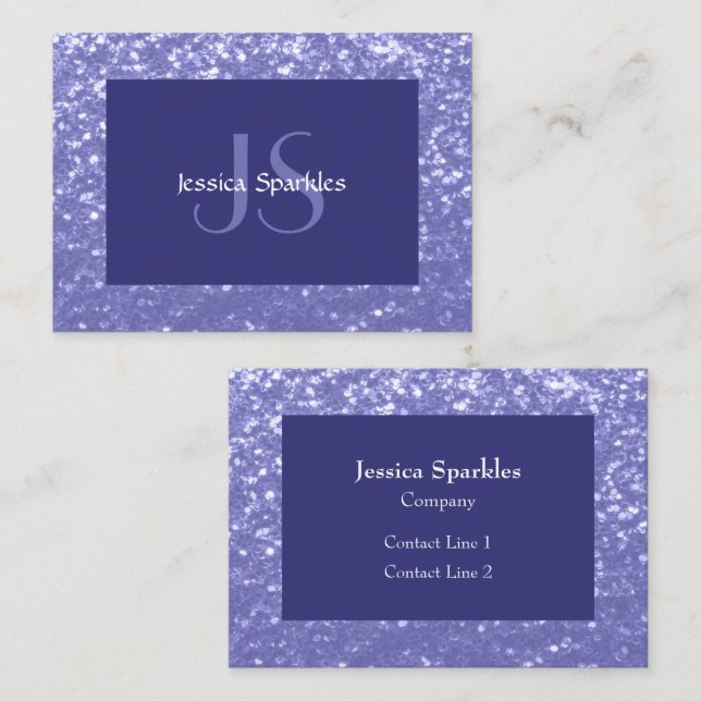 Lavender violet sparkles glitter bling Monogram Visitkort (Fram/baksida)