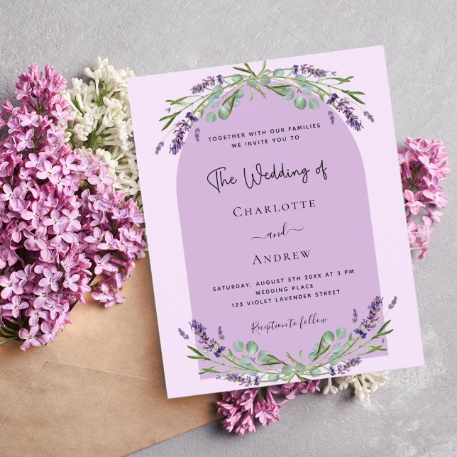 Lavender violett bröllopsinbjudan för bågbudget (Skapare uppladdad)