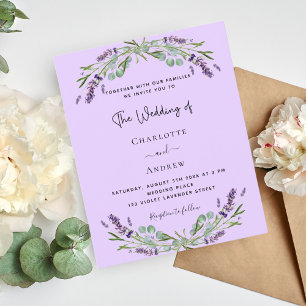 Lavender violett gieneri budget bröllopsinbjudan