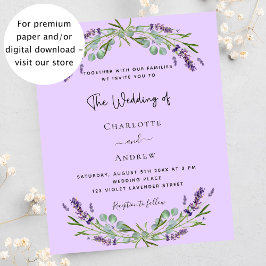 Lavender violett gieneri budget bröllopsinbjudan flygblad