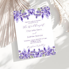 Lavender violetta blommigtar vattenfärgslyx bröllo inbjudningar