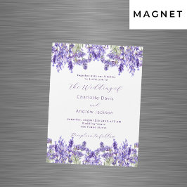 Lavender violetta blommigtar vattenfärgslyx bröllo magnetisk inbjudningskort