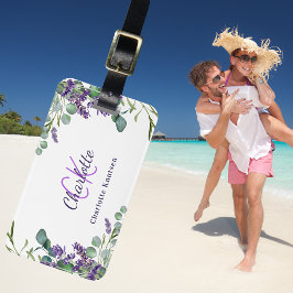 Lavender violettblommor monogram namn bagagebricka