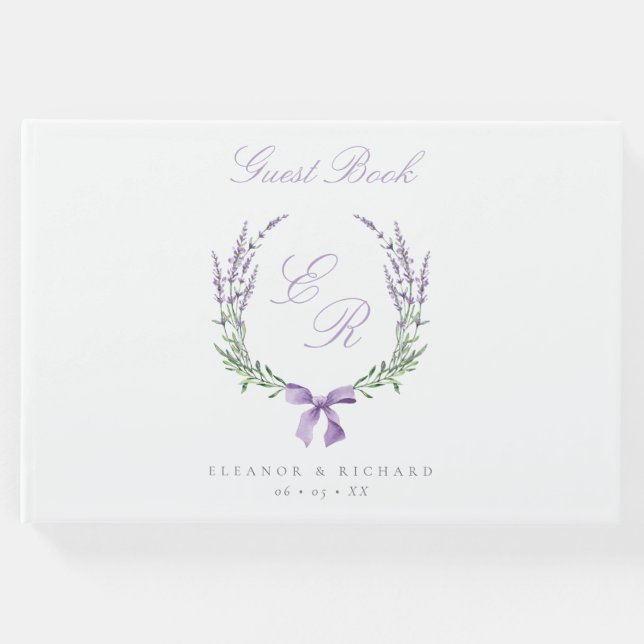 Lavender Wandeand & Bow Monogram Bröllop Gästböcker (Framsida)