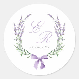 Lavender Wandeand & Bow Monogram Bröllop Runt Klistermärke
