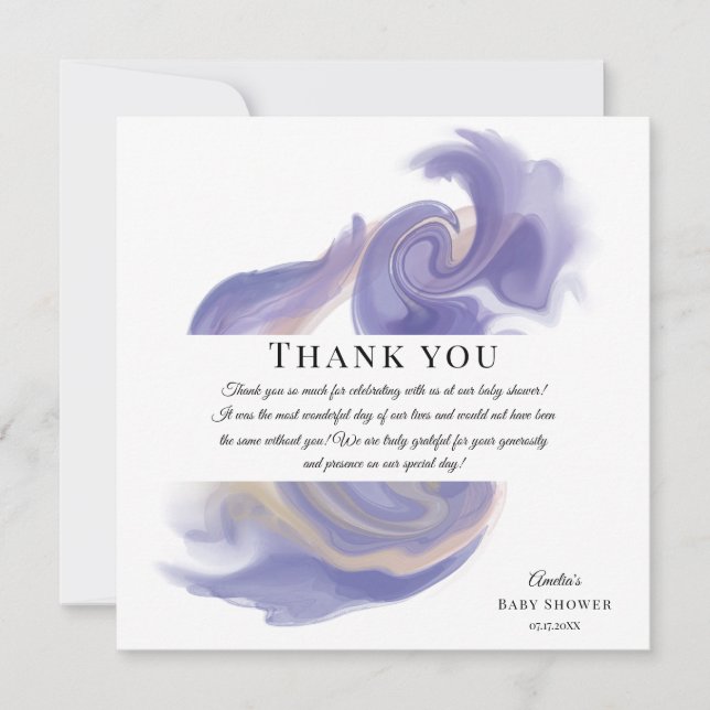 Lavender Watercolor Abstract Baby Shower Tack Kort (Framsida)