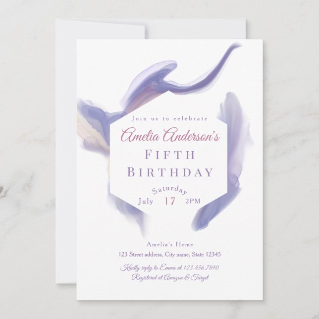 Lavender Watercolor Abstract Birthday Invitation Inbjudningar (Framsida)
